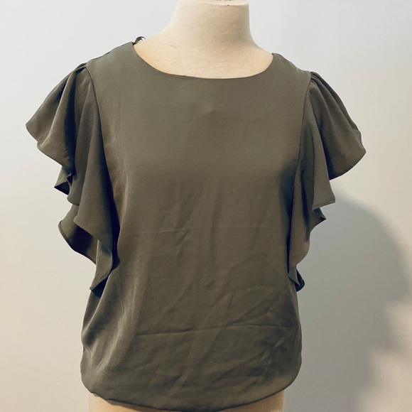 Ruffled Sleeve Army Green Blouse - Picture 2 of 6